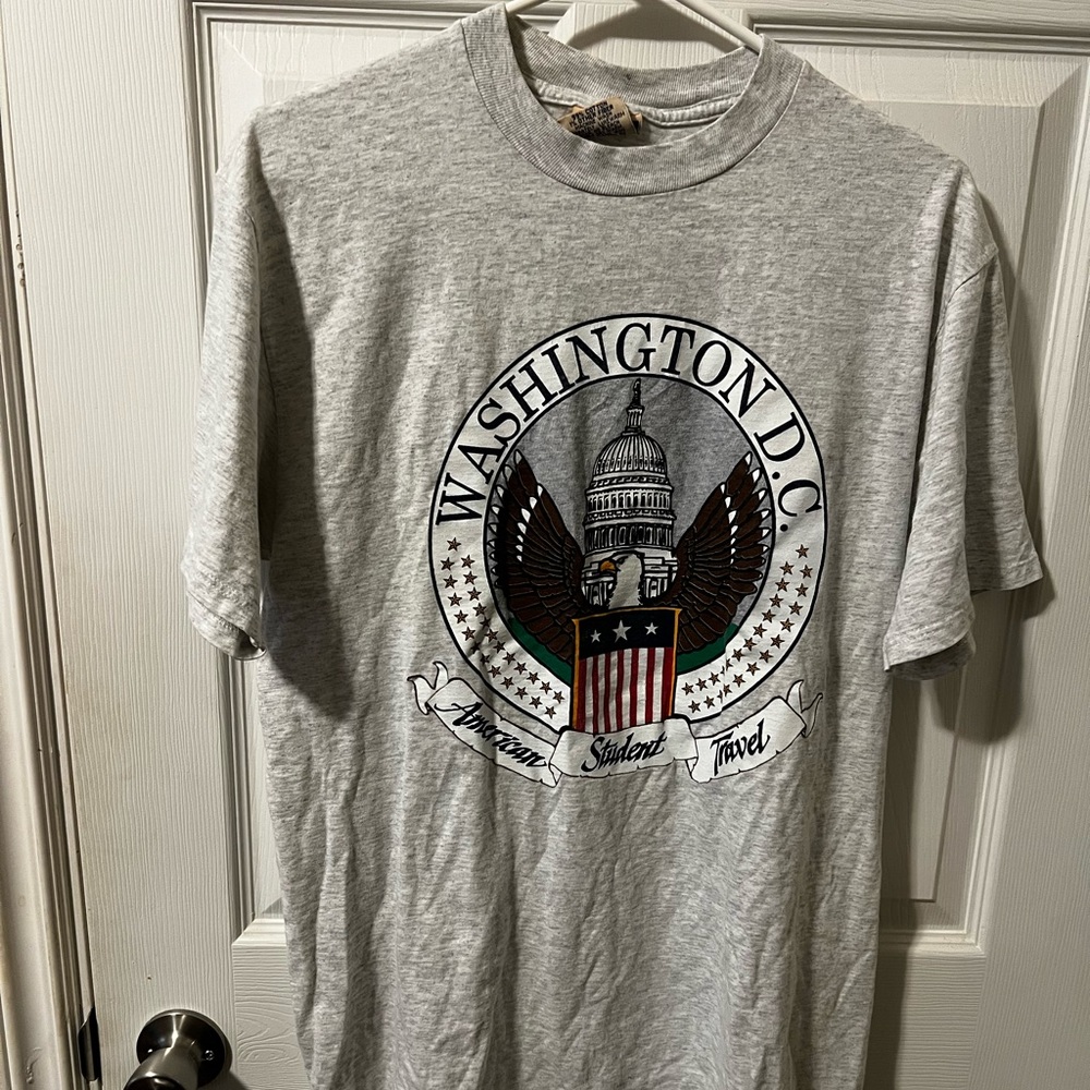 Vintage Washington D.C. Student Travel Mens Shirt L  Red Oak Made in USA Gray
